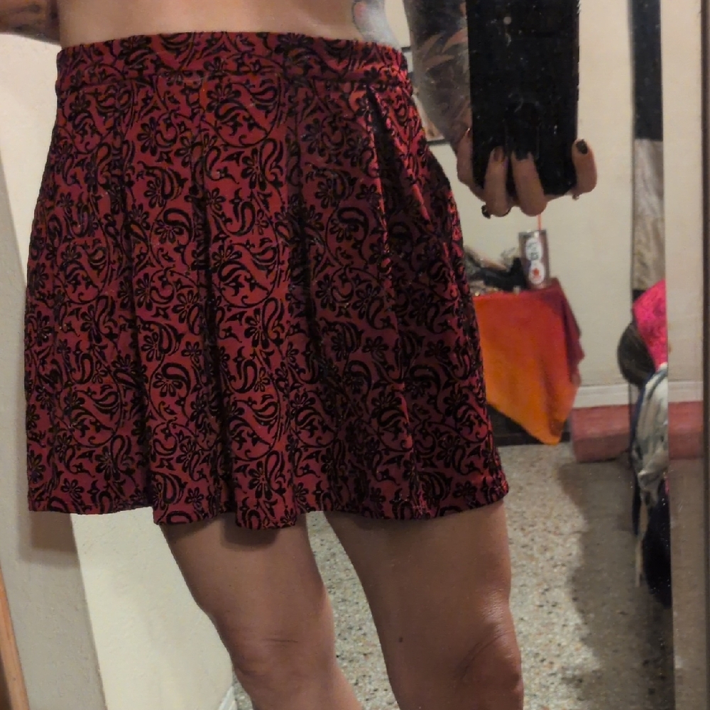 One Clothing Red and Black Patterned Mini Skirt